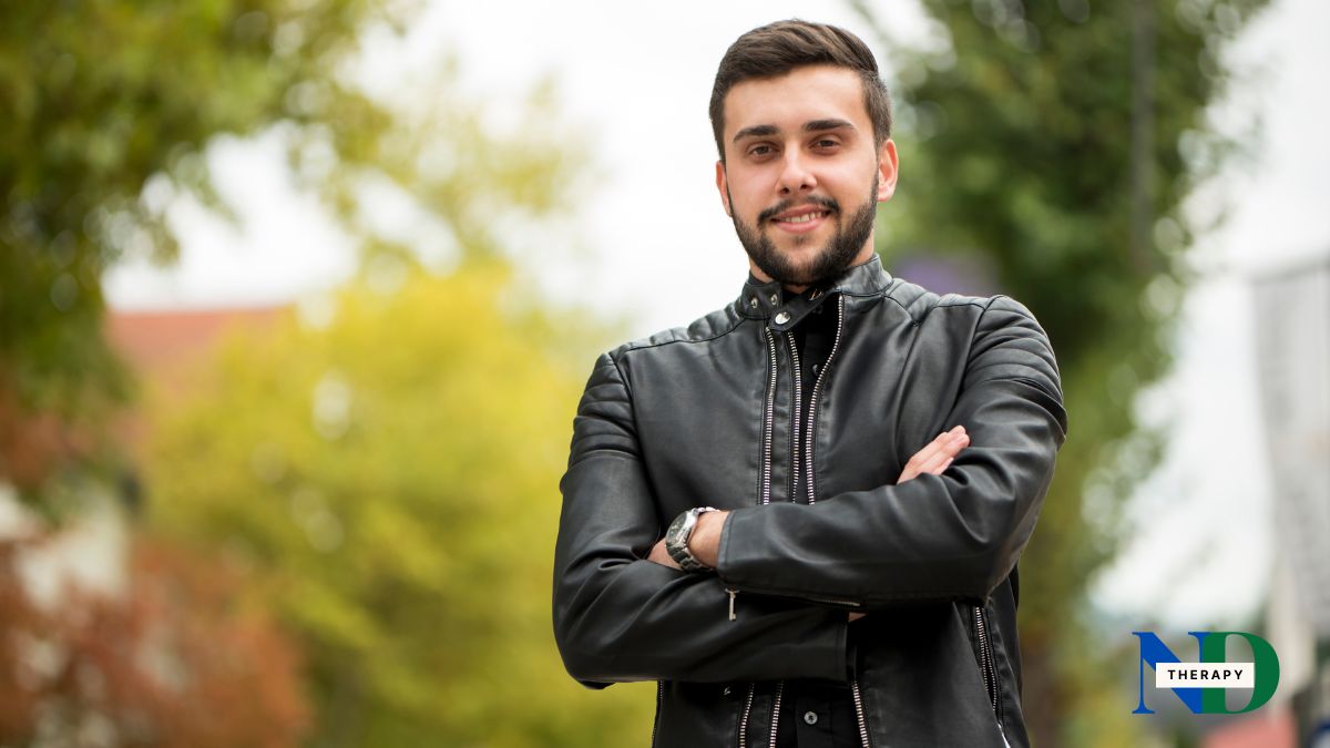 man-leather-jacket-smiling A man wearing a leather jacket.