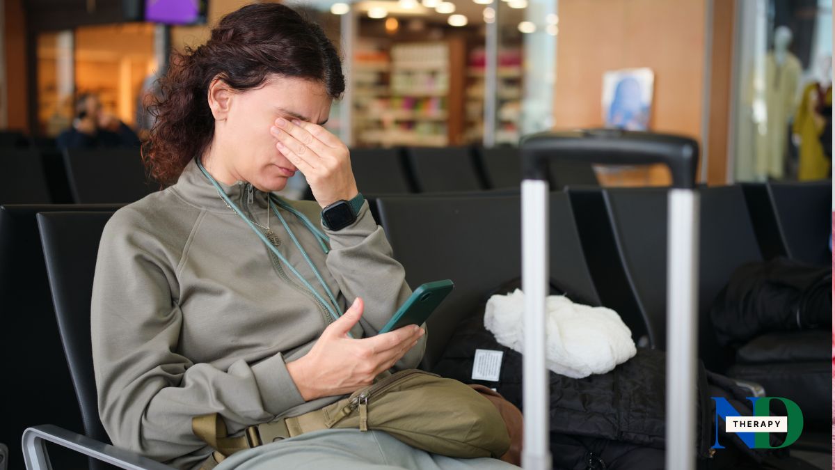 Woman, waiting, bored, on her phone. 